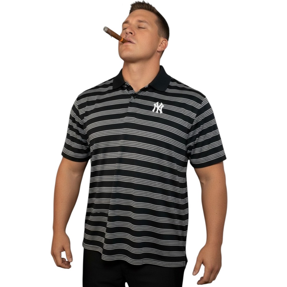 Nike Golf Dri‑Fit Polo 2XL Tour Performance NY Yankees Logo Pinstripe Black Gray